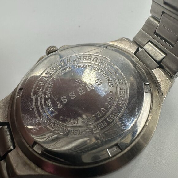 Guess Waterpro Watch Men Silver Tone 38MM Multi Dial Day Date New Battery 8" - Picture 6 of 13